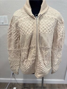 Men's Neutral Cream Cable Knit Zip Cardigan